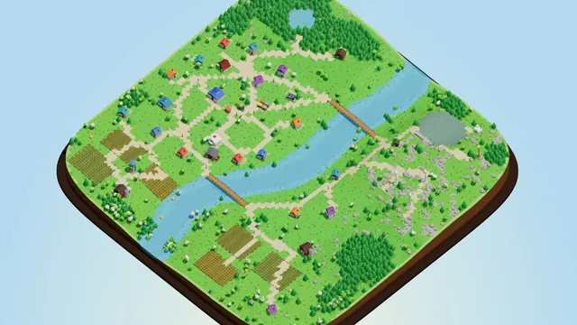 The whole valley diorama on a calm day: river, farms, village and highlands